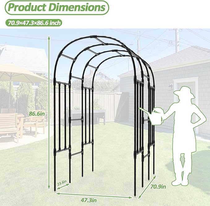 Garden Arch Trellis - 47"L*71"W*87"H, Rust-Proof Grape Trellis with Thickened Steel Pipe, Garden Arch Trellis for Climbing Plants Outdoor, Tunnel Trellis for Cucumber, pumpkin,Squash, Melon