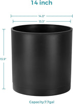 FaithLand 14-Inch Large Modern Cylinder Planter, Thick-Walled Plastic Plant Pot with Drainage Holes and Detachable Saucer, Matte Black, Ideal for Indoor & Outdoor Plants Flowers