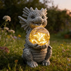 Solar Garden Decorations - Dragon Statue with Crackle Glass Ball Light - Garden Decor for Patio, Yard, Lawn, Pathway, Landescape - Housewarming Gifts - Dragon Gifts for Women Mom Grandmom