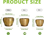 Flower Pots for Indoor & Outdoor Plants - Ceramic Pots 10 Inch, 8 Inch, 6 Inch with Drainage Holes, Saucers - Decorative Large Planters Set of 3 Gold