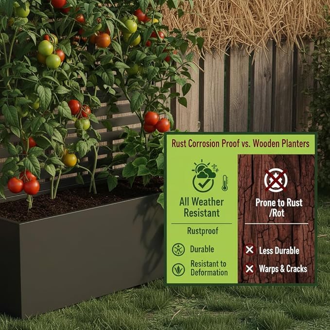 QINPTWUT Louver Edition Privacy Screen Planter Box with Trellis, Metal Raised Garden Bed for Climbing Plants, Outdoor Pattern Divider for Patio Balcony Backyard, 27 Gallon Capacity, Easy Assembly