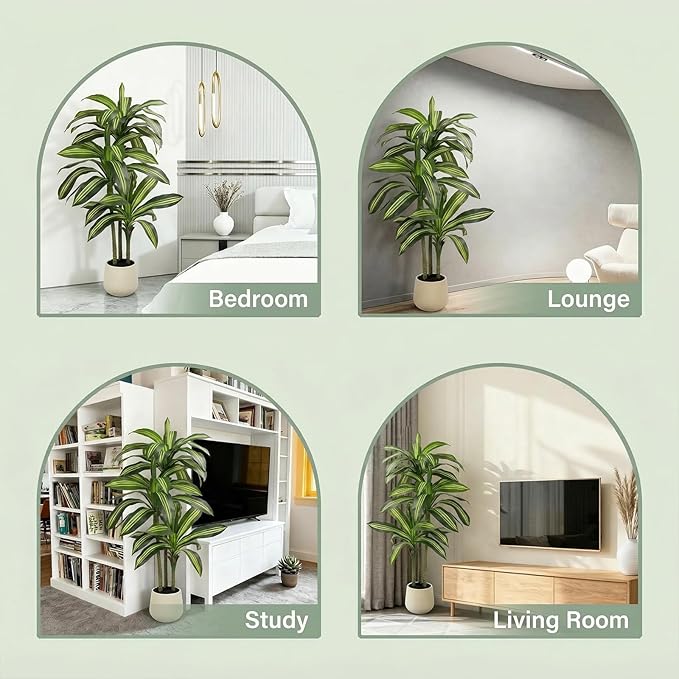 5FT Artificial Tree Dracaena Plant in Decorative Pot-Realistic Fake Plant for Indoor Outdoor Use,Home Office Living Room Decor,Real Touch Leaves,Housewarming Gift,Black Planter