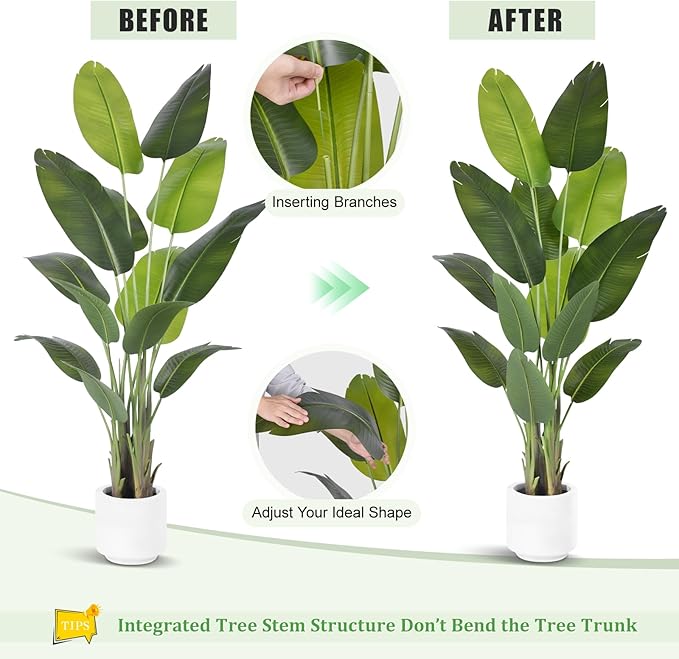 Artificial Bird of Paradise Plant 6Ft Tall Fake Tropical Palm Tree Large Fake Plants with 13 Silk Banana Leaves Faux Plant Indoor Decor Trees with White Pot for Home Bedroom Living Room Office