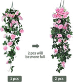 RECUTMS Valentines Day Rose Decorations, Fake Hanging Flower, 2PCS Artificial Rose Vine Plants Flowers Wedding Home Decoration and Wall Décor 3.3Ft Valentines Pink Outdoor Decor (Pink)