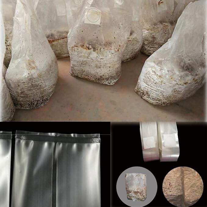 SUCOHANS Mushroom Bags All in One Mushroom Grow Bag Farm-Mushroom Spawn Sealable Spawn Myco Bags,Large Size 8" X 5" X 19",0.2 Micron Filter, 3 Mil Polypropylene,for Substrate Autoclavable (100)