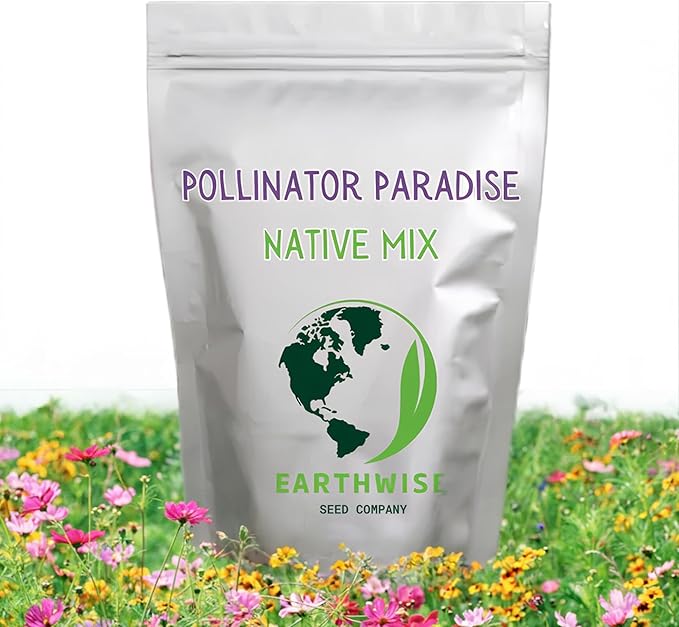 Earthwise Pollinator Paradise Native Wildflower Seed Mix – Bee and Butterfly Friendly, Organic, Season-Long Blooms, Low Maintenance, Drought Tolerant, Pet Safe – Covers Up to 150 sq ft, 1 oz