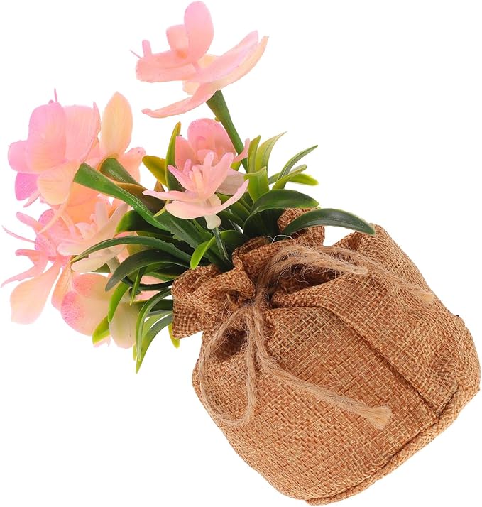 Artificial Orchid Flower Faux Phalaenopsis Potted Plant, Realistic Simulation Orchid Bonsai with Jute Bag, Home Table Decoration for Living Room and Office