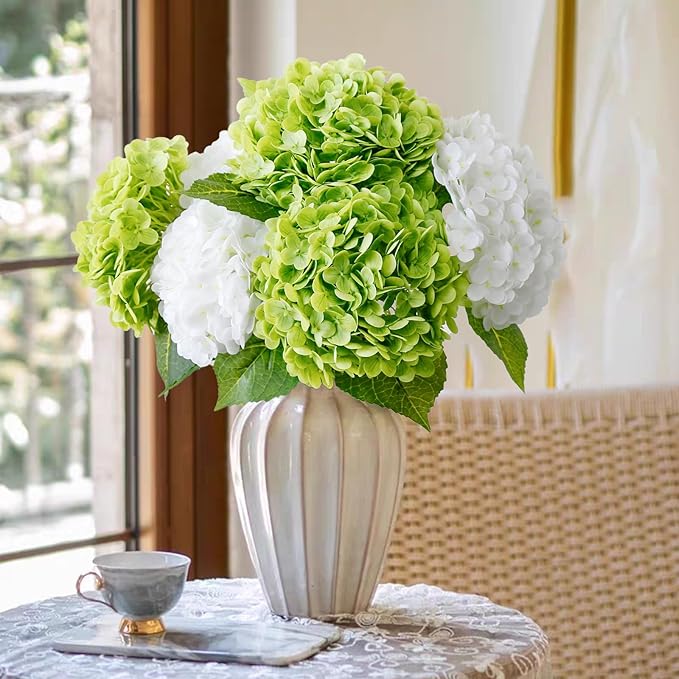 Leftover 21" Green Hydrangea Artificial Flowers,3 Pcs Real Touch Hydrangea Flowers with Butterflies for Centerpiece Table Decorations,Floral Arrangements for Coffee Table Decor,Living Room Decor