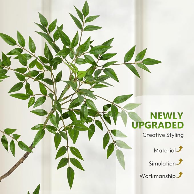 GarveeHome Artificial Plants Indoor,7 ft Tall Faux Floor Plant in Pot, Nandina Artificial Tree with White Planter for Home Decor Office Living Room