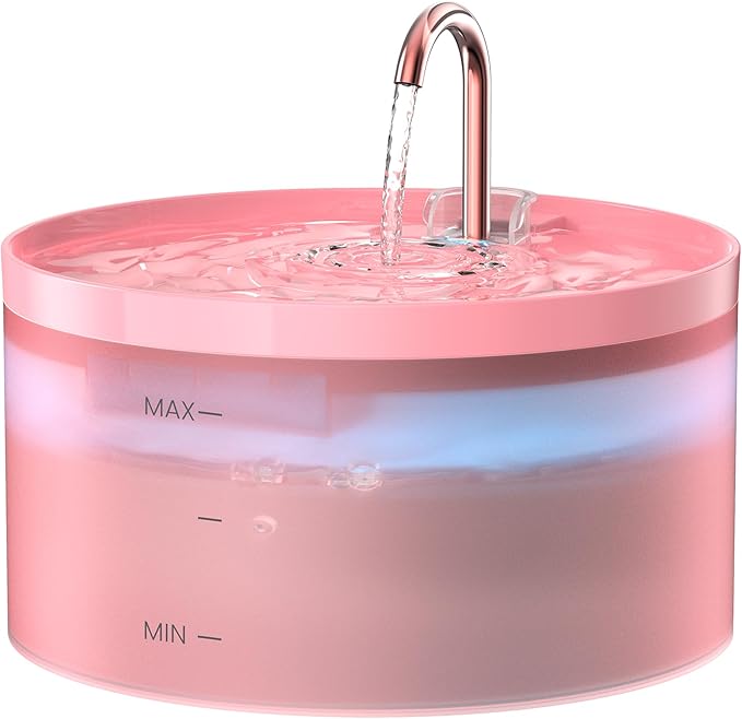 Pink Cat Water Fountain: Cat Fountain Super Silent Pet Water Fountain | 108oz/3.2L Water Fountains for Cats Indoor - Faucet Cat Fountain - Quiet Water Pump - Suitable for Cats and Dogs - BEMOONY