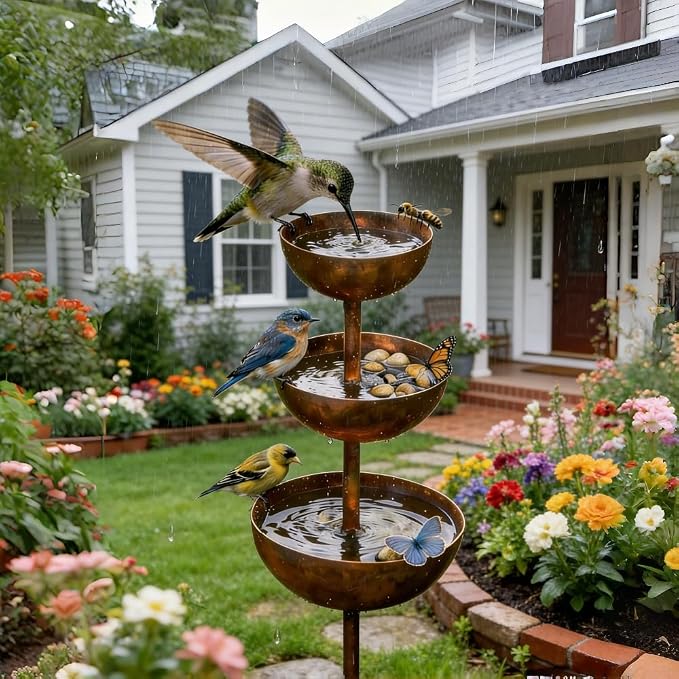 Rain Catcher - Plant Support Metal Garden Ornament with Water Catching Design, Rain Catcher Garden Stake Plant Stake Support for Climbing Flowers, Decor Yard for Garden Sculpture Bee Bird (1)
