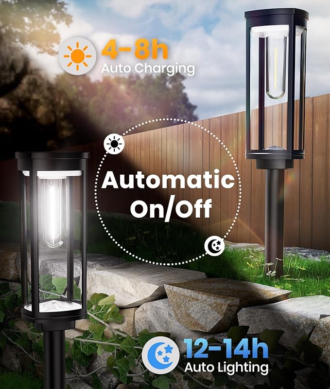 ALFIOT Solar Pathway Lights Outdoor Waterproof 4 Pack Upgraded Solar Walkway Landscape Lighting Outside Driveway Lights,Auto On/Off for Yard Lawn Patio (Cool White)