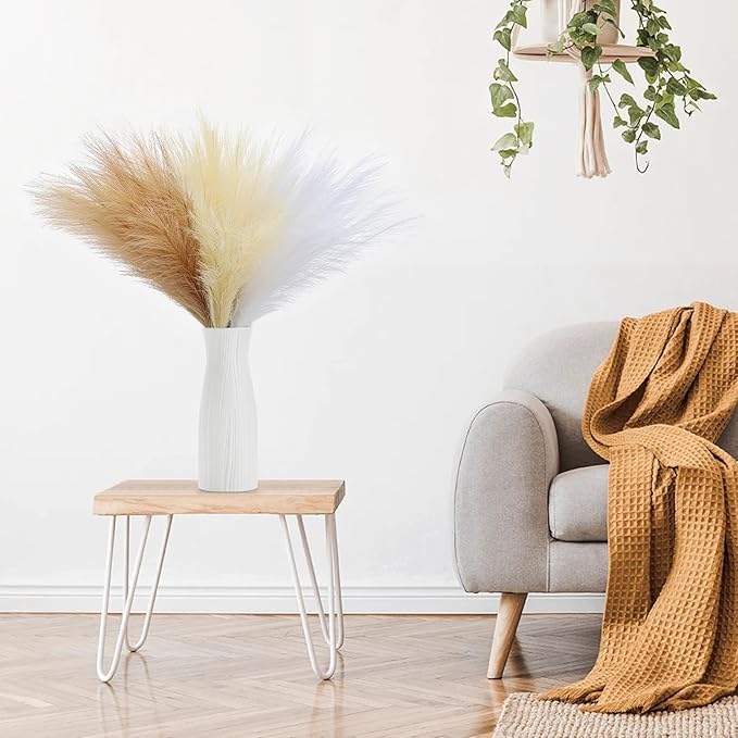 SeptCat 60 Pcs Pampas Grass Decor 21.7" Fluffy Faux Short White Brown Yellow Pampas Grass Artificial Small Pompas Grass Flower Vase Filler for Home Wedding Decoration