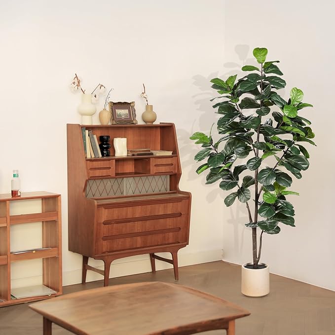Fiddle Leaf Fig Tree Artificial - 6ft Faux Fiddle Leaf Fig Tree with White Planter - Fig Tree Artificial with Lifelike Leaves for House Office Living Room Indoor Home Decor
