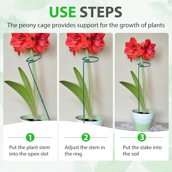 Unves 24 Inch Plant Stakes Tall, 12 Pack Garden Plant Support Stakes,Two Sizes(12" or 24") Single Stem Plant Cage for Outdoor Indoor Plants Orchid, Tomatoes, Peony, Lily, with 100 Pcs Twist Ties