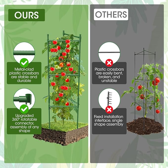 3 Pack Tomato Cage,Tomato Cage for Raised Garden Bed, 48'' Tall Tomato Trellis Triangle or Square Cages for Garden,Pots, Plant Cages & Supports（Green, Extra Bold ）