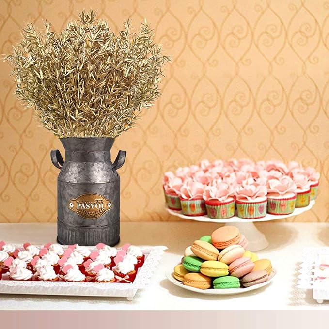 PASYOU Fake Plants Christmas Decorations, Artificial Flowers Golden Plastic Shrubs Faux Leaves Outdoor Indoor Home Garden Party Room Bedroom Office Wedding Table Centerpiece DIY Decor, Gold 6 Bunches