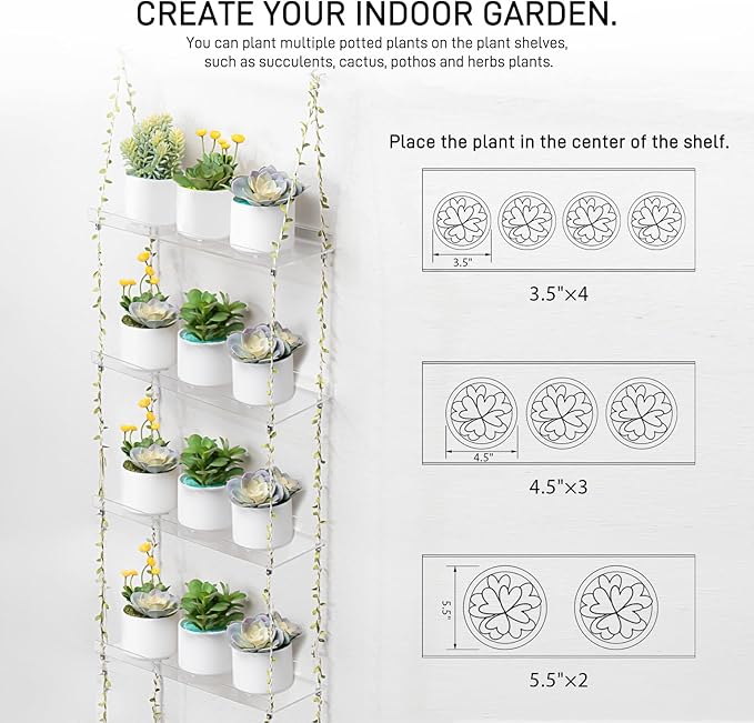 Sumerflos Acrylic Window Boxes Window Plant Shelves 4 Tier - Clear Hanging Shelf Indoor Jute Twine Adjustable Plant Holder for Window Wall Living Room Balcony Natural