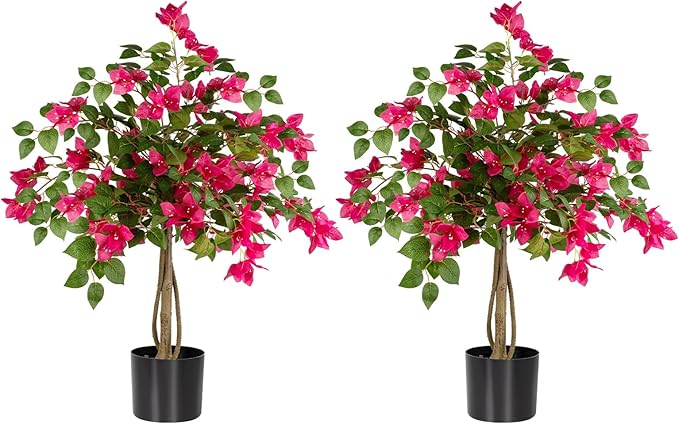 3FT Artificial Bougainvillea Tree, Faux Potted Flowering Plant with Lush Pink Blooms, UV Resistant Indoor Outdoor Artificial Tree for Living Room, Patio, Office, Porch Decoration