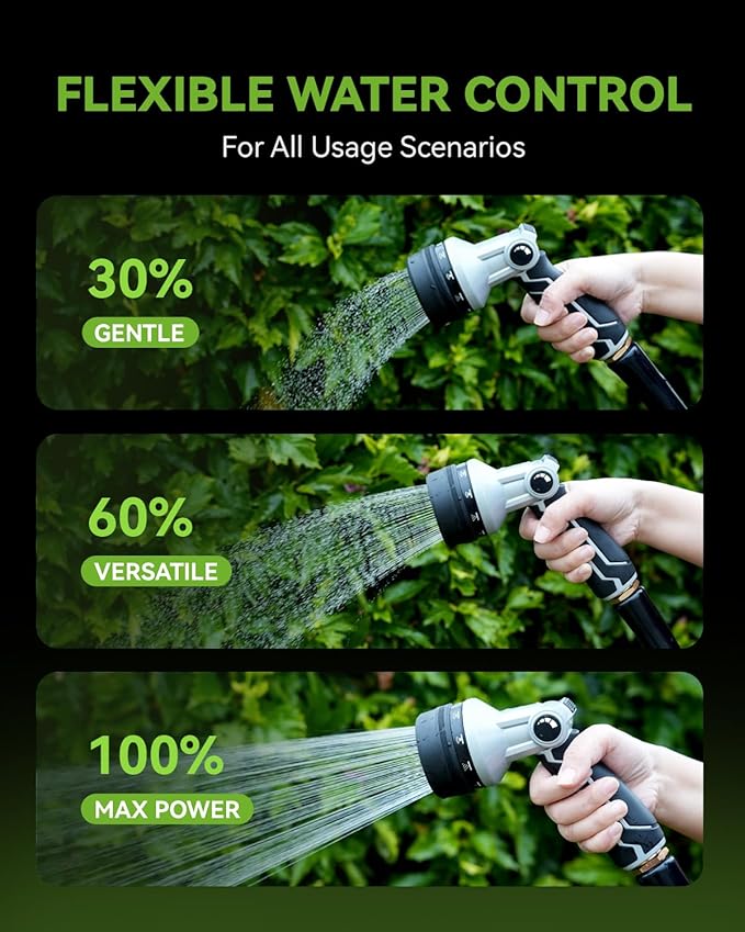 RAINPOINT Full-Metal Garden Hose Nozzle, Heavy Duty Water Hose Nozzle Sprayer With 10 Adjustable Patterns & High Flow,Thumb Control For Flow Adjustment, Ideal For Watering, Washing, Black-2 Pack