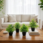LOYWREE Faux Plants Indoor 4 Pack Small Fake Plants Mini Artificial Plants in Black Pots Potted Greenery for Home Office Table Desk Bathroom Shelf Counter Styling Farmhouse Decor