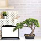 Faux Bonsai Tree 15 Inch Tall, Artificial Potted Pine Juniper Plant - Realistic Greenery Indoor Decor for Home, Office, Desk, Tabletop