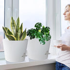 YNNICO 12 Inches Indoor Self Watering Planters with Drainage Holes and Saucers, 4 Pack (White)