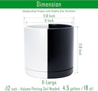 D'vine Dev 12 Inch Ceramic Planter Pot with Drainage Hole and Saucer, Indoor Cylinder Round Planter Pot, Split Monochrome Black & White, 94-O-F-0