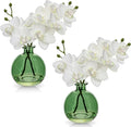 Oairse White Orchids Artificial Flowers Faux Orchid Arrangement with Light Green Glass Vase Set of 2 Real Touch Phalaenopsis Orchid Flowers Orchid Centerpiece for Dining Room Table