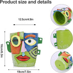 Abstract Face Planter Pot, Hand-Painted Resin Flower Pot with Top Opening for Planting, Decorative Planter for Indoor Plants, Art Accent Flowerpot Decor