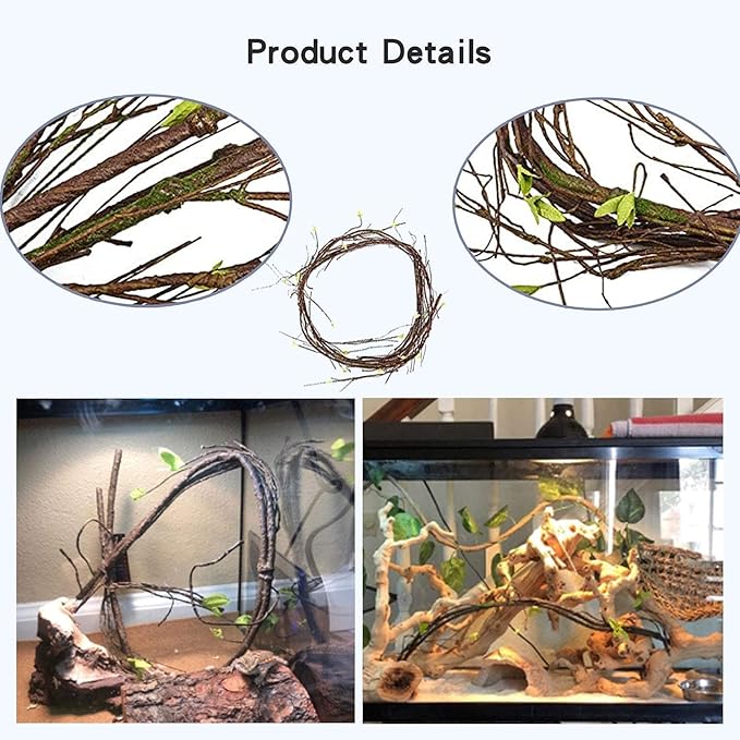 5Pcs Reptile Vines for Terrarium 13FT Flexible Jungle Climbing Vine Branch for Bearded Dragon Plastic Plants and Leaves Tank Accessories Decor for Gecko Lizard Snake Chameleon Hermit Crab Frog
