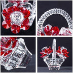 H&D HYALINE & DORA Crystal Red Rose Flower Basket Crystal Collectible Figurines Ornaments for Home Decor Table Centerpiece
