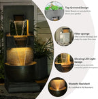 Bumilgar 39" H Modern Indoor Fountain with LED Lights and Pump, 3-Tier Standing Cascading Waterfall - Modern Design for Garden/Patio/Yard, Multi-Level Outdoor Decor 15“x14”x39“(Brown)