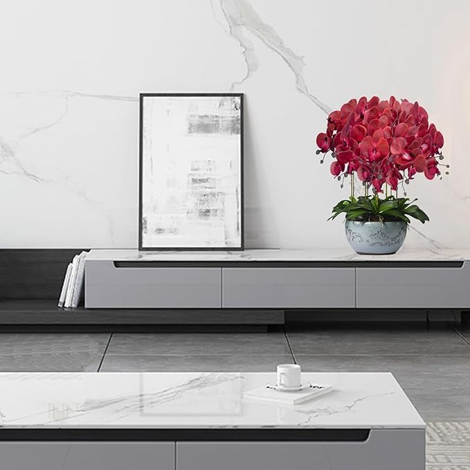 FagusHome 32 Inch Artificial Phalaenopsis Flowers 6 Pcs Artificial Orchid Flowers Stem Plants for Home Décor (Red)