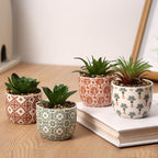 Artificial Plants Succulent Flowers in Ceramic Planter 2 Pack Small Fake Plants Potted for Home Office Desk Decor Farmhouse Living Room Bedroom Shelves Decoration