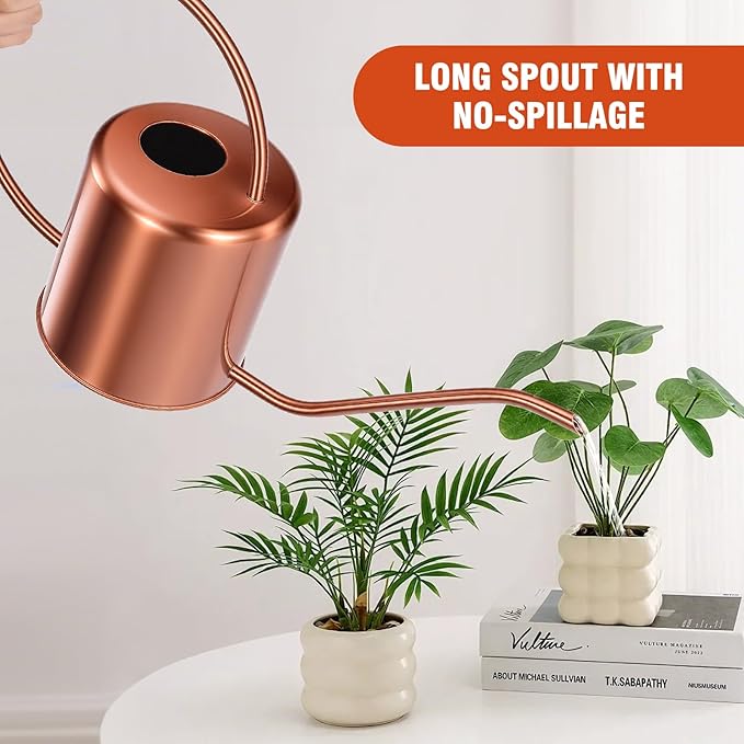 Plant Watering Can, 50 oz / 1500 ml Stainless Steel Metal - Modern Decorative with Long Spout for Indoor Potted Plants, Bonsai, Garden Flowers, Copper