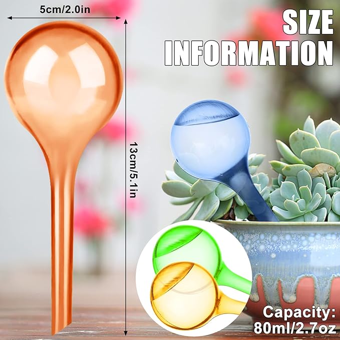Droutti 9 Pcs Plant Watering Globes Colored Self Watering Globes Automatic Watering Bulbs Plastic Plant Water Globes Drip Irrigation Device for Indoor Outdoor Plants (13×5 cm)
