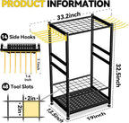 Garden Tool Organizer, Up 48 Long Handle Tool, Garage Storage and Organization with Side Hook for Broom/Rake/Shovel/T-Handle Tool, Heavy Duty Steel Outdoor Tool Rack,Yard Tool Stand for Shed