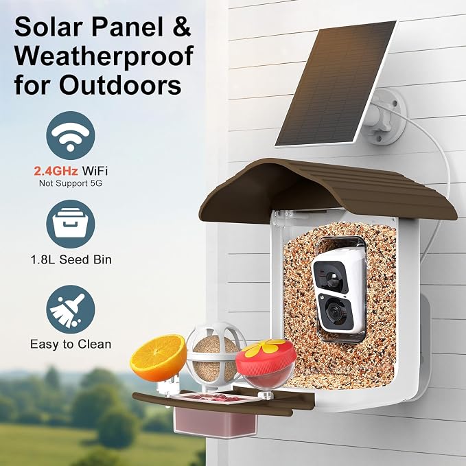 birdsnap® PAV-Bird Feeder with Camera,2K HD with 64GB Card, AI Identify Smart Bird House Cam Solar Panel,Live Stream,Motion Detection,Auto Record Video for Backyard Outdoors,Ideal Gift for Bird Lover