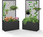 kinbor Planter with Trellis - Set of 2 Planter Boxes Outdoor, Metal Raised Garden Bed with Lattice Trellis for Climbing Plants, Black Flower Boxes Outdoor