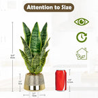 Oairse Artificial Potted Plant, Fake Snake Plant in Gold Pot 16.9 inch Faux Sansevieria Trifasciata Artificial Plants Indoor with Pot for Home Office Living Room Indoor Outdoor Decor