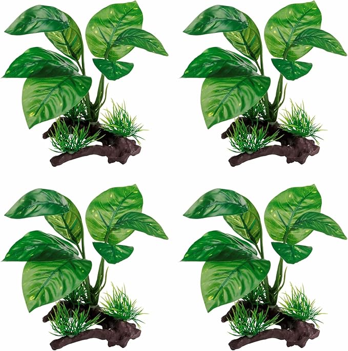 Moonorange Reptile Artificial Plants, Terrarium Plants Decorations Supplies, Aquarium Fish Tank Plant, Amphibian Habitat Hideout Tank Accessories (M Set-4pcs/F)