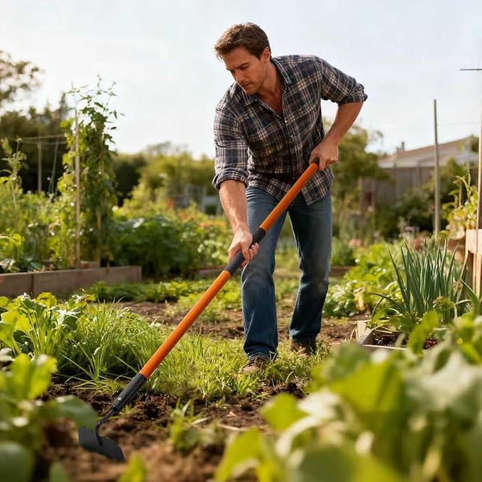 Nohovu Garden Hoe Tool, 58 Inches Hoe Garden Tool with Fiberglass Long Handle, Heavy Duty Garden Hoe for Weeding