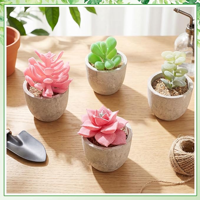 24 Pack Assorted Artificial Succulents in Retro Pulp Pots Bulk Fake Succulent Plants with Vintage Stone-Like Paper Pulp Pots Variety Set for Home, Office & Desk Decor (Various Style)