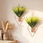 Canlierr 2 Pieces Wall Decor Hanging Planters with Artificial Plants Metal Hanging Vase Indoor Plants Holder Modern Boho Wall Art for Bathroom Bedroom Living Room Decor(Rose Gold,Aquatic Plant)