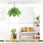 2 Pack Artificial Hanging Plants with Basket, 10 PCS UV Resistant Fake Outdoor Greenery Plants, Faux Grape Leaves for Home Garden Patio Front Porch Yard Decor (Green)