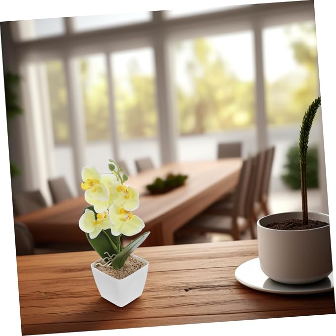 ORFOFE Artificial Orchid Flowers Vase Lifelike Faux Orchids Arrangement for Home Office and Living Room Decor and Space-Saving Design