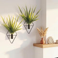 Canlierr 2 Pieces Black Wall Decor Hanging Planters with Artificial Plants Metal Hanging Vase Indoor Plants Holder Modern Geometric Wall Art for Bathroom Bedroom Living Room Decor(Boston Fern)