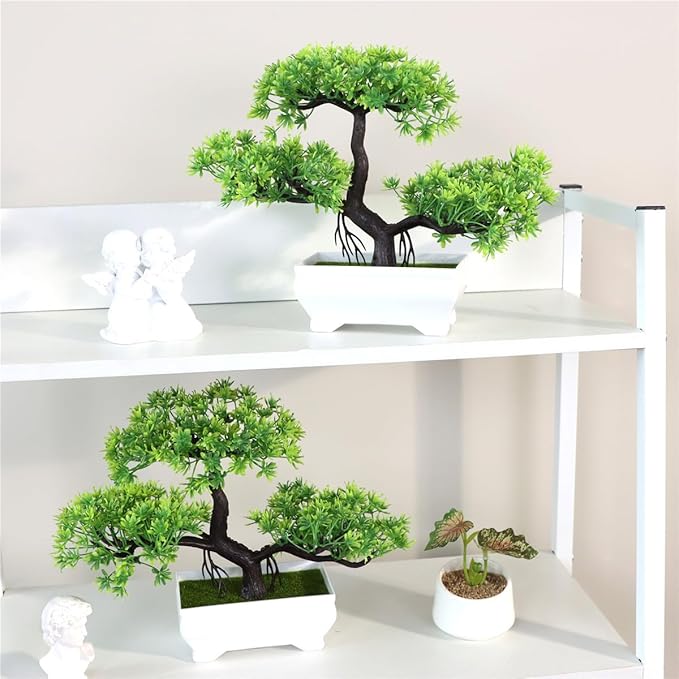 Artificial Bonsai Tree Cloud Pine Bionic Plant Indoor Small Fake Plants Decor Zen Garden Desk Home Desktop Office Bathroom Shelf Bedroom Living Room Decorations (Green)