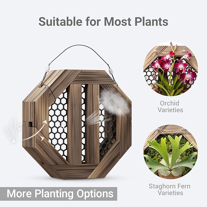 8.18 Inches Staghorn Fern Mounting Kit Orchid Mounting Wood Hanging Plant Frame Wall Planter Plant Holder Basket for Orchids Staghorn Fern Tropical Plants (208x208x60mm)